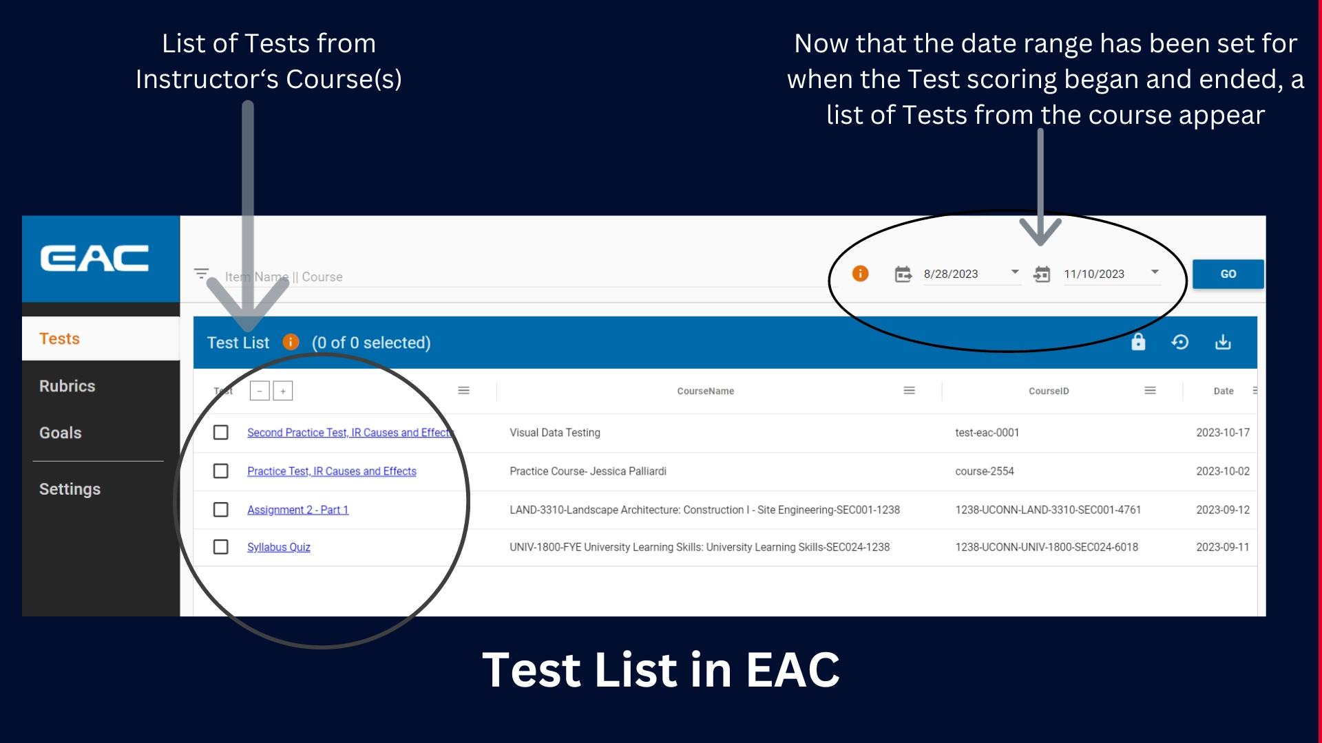 Test List in EAC 1